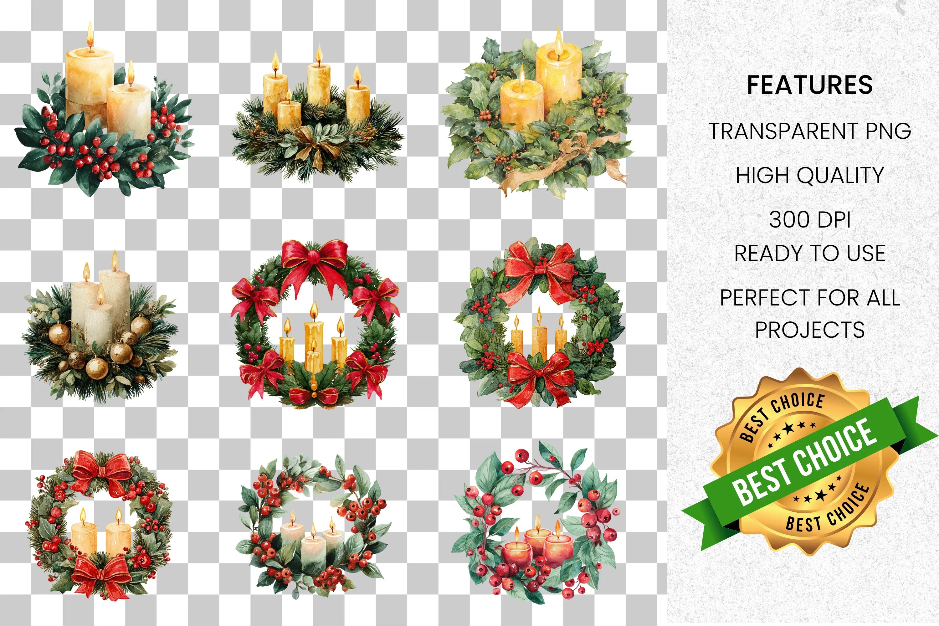 Christmas Advent Wreath Clipart Bundle