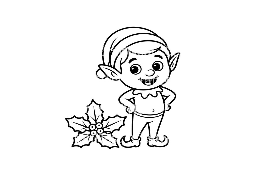 Cute Christmas Elves with Holly Coloring Books