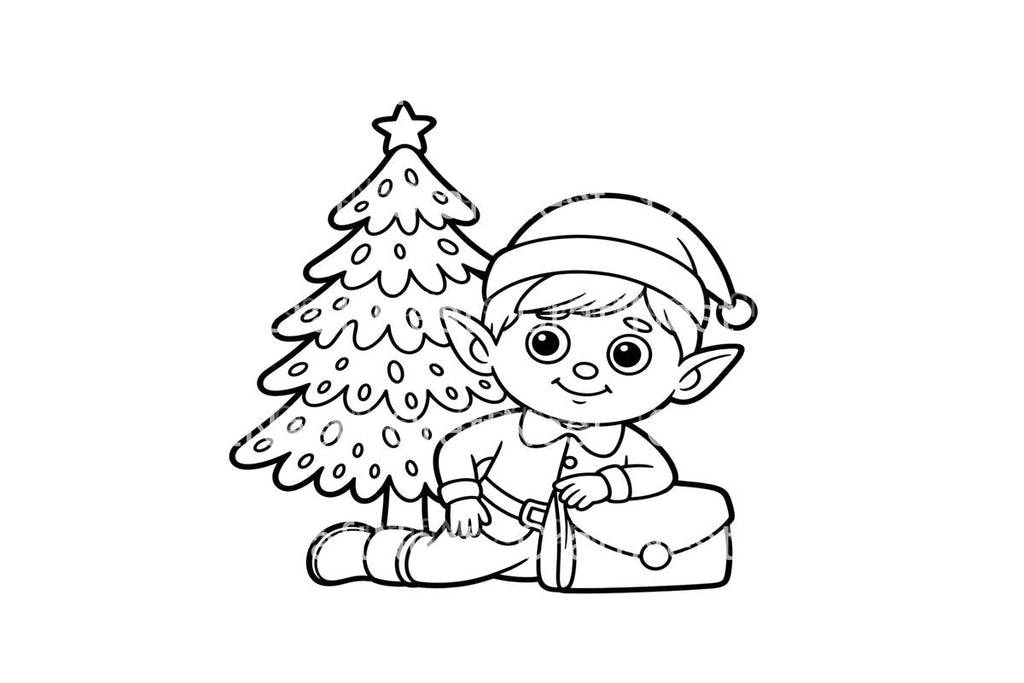 Christmas Elf with Tree Coloring Books