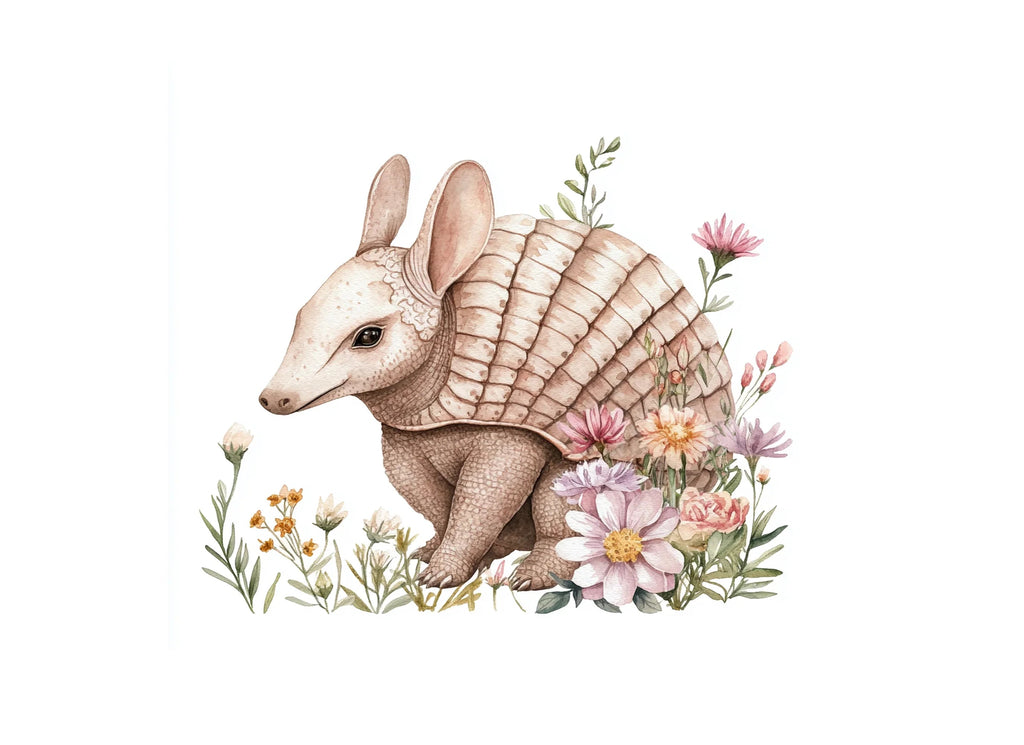 Cute Armadillo with Flowers Clipart Bundle