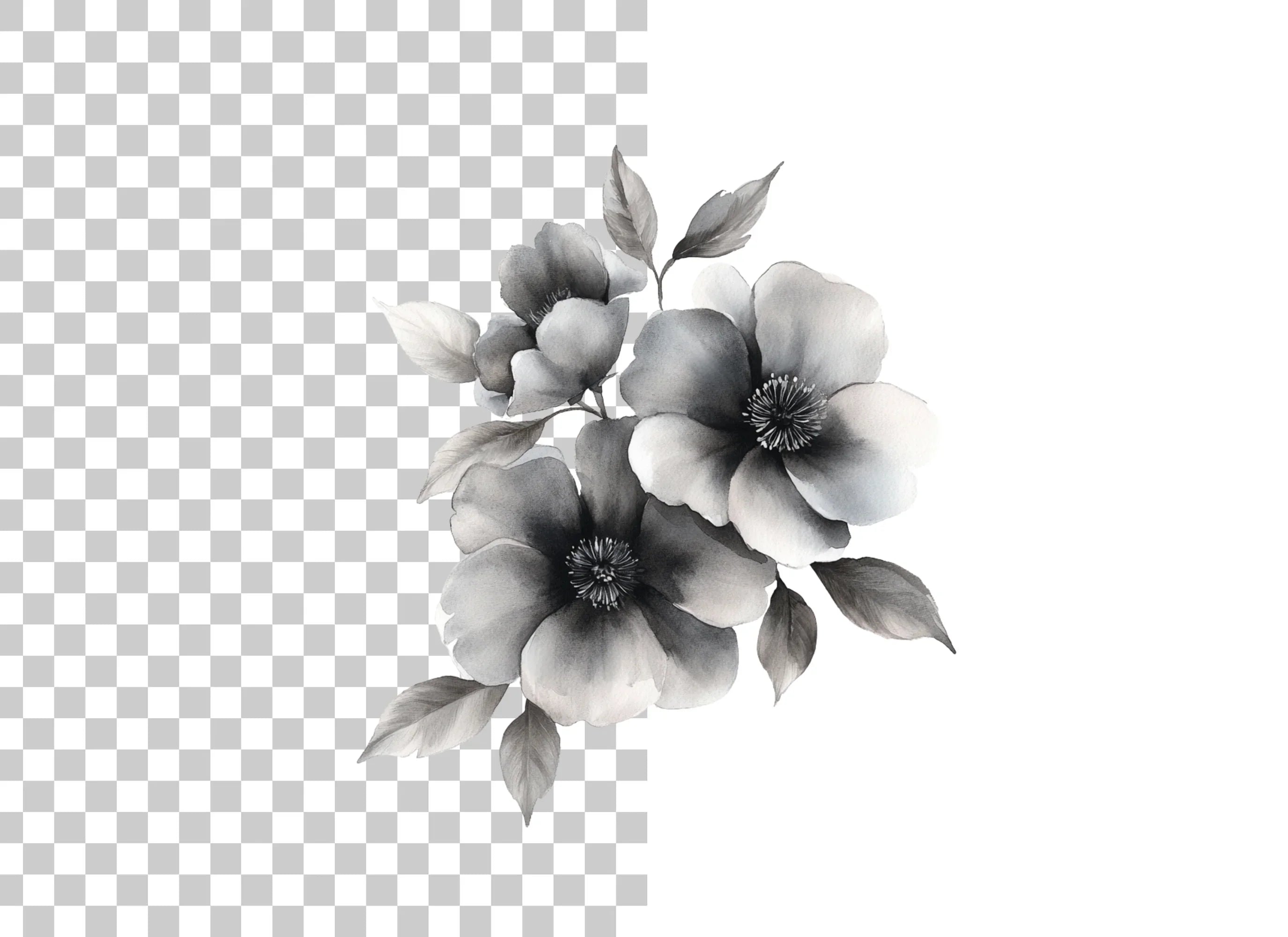 Elegant Black and White Floral Clipart Bundle