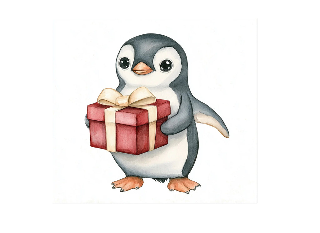 Cute Penguin with Gift Box Clipart Bundle