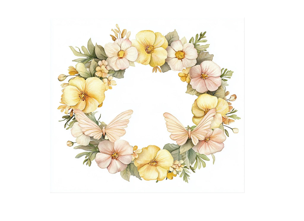 Floral Wreath with Butterflies Clipart Bundle