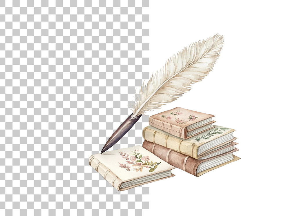 Vintage Books Quill Pen Clipart Bundle