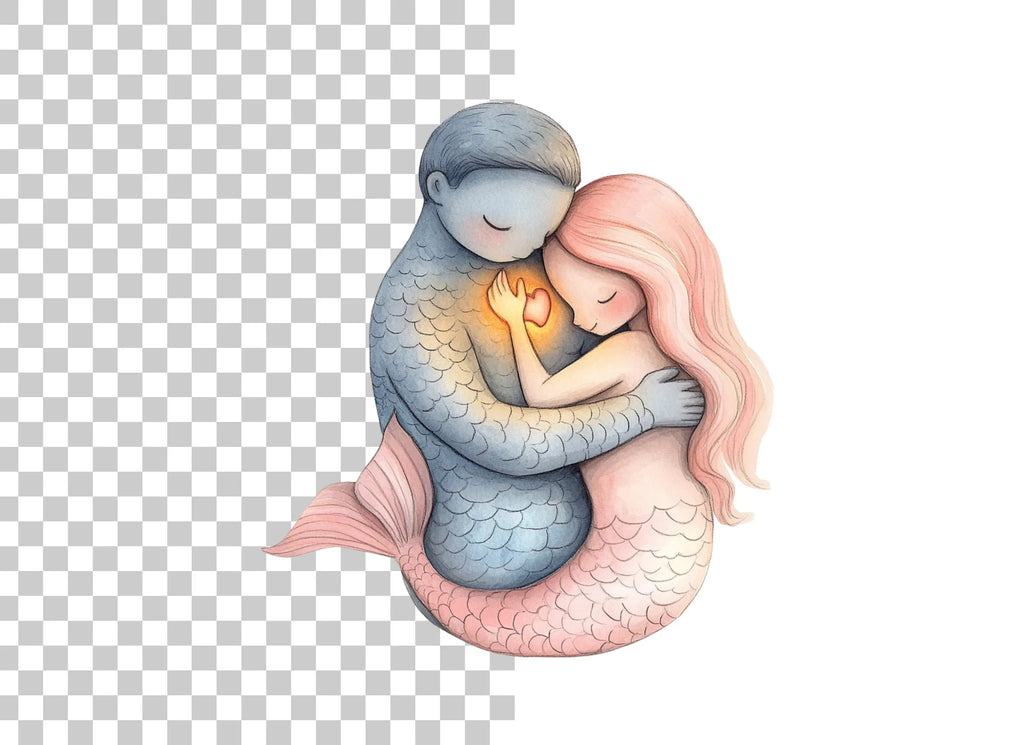 Mermaid Couple Love Hug Clipart Bundle
