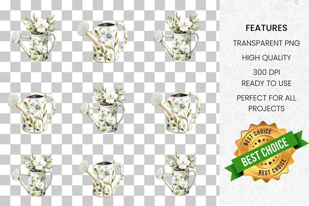 Floral Watering Can Clipart Bundle