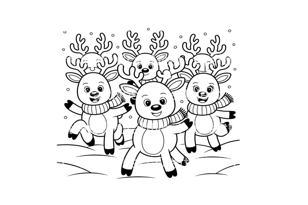 Cute Reindeer Winter Scene Coloring Books