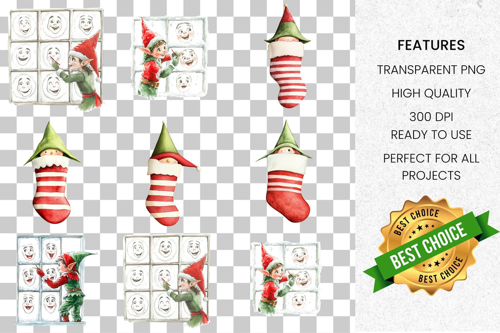 Festive Elf and Stocking Clipart Bundle