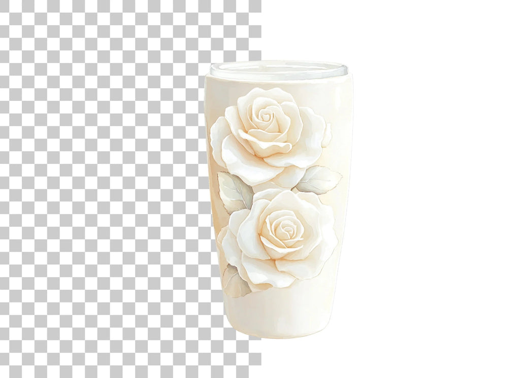 Elegant White Rose Tumbler Clipart Bundle