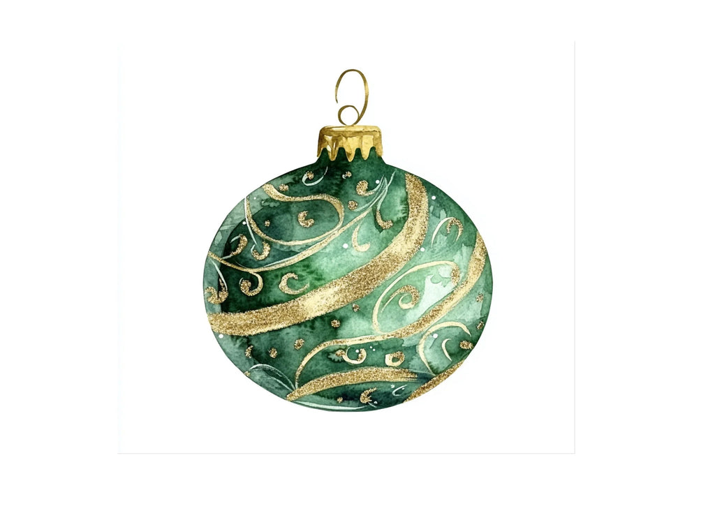 Elegant Green Gold Christmas Baubles Clipart Bundle