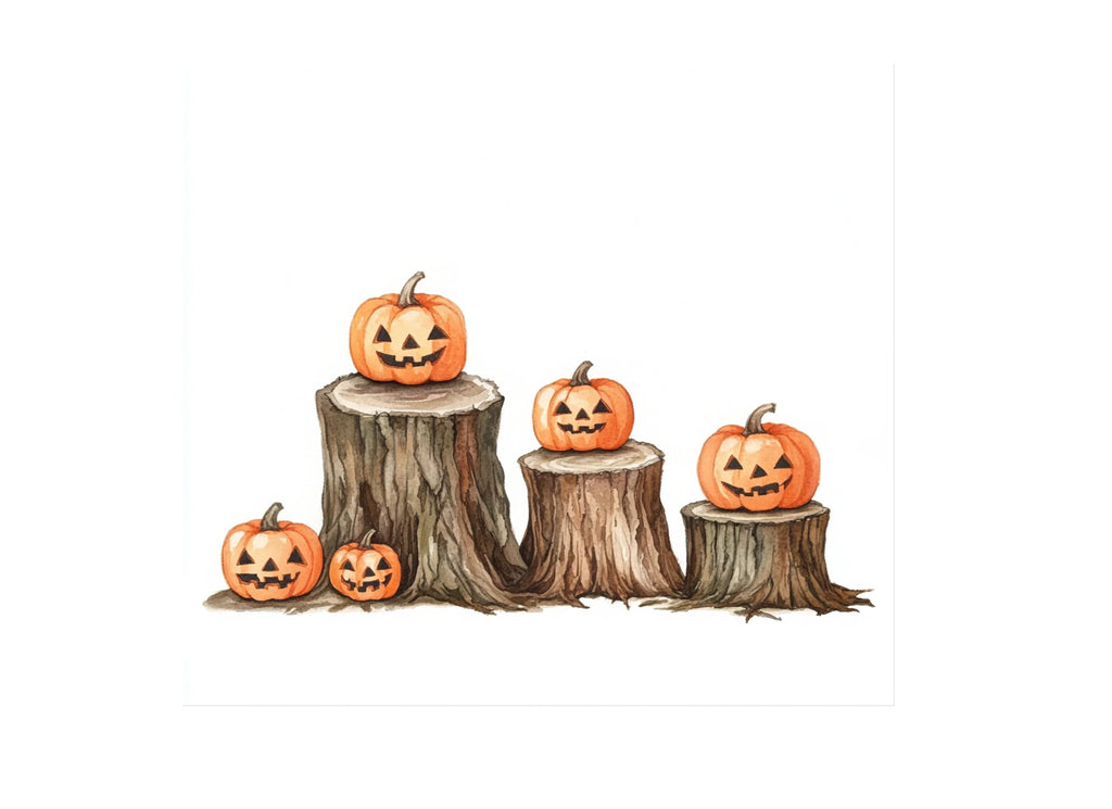 Halloween Pumpkins on Tree Stumps Clipart Bundle