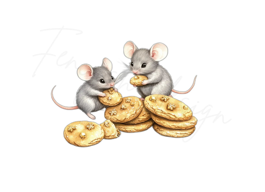 Cute Mice Sharing Cookies Clipart Bundle