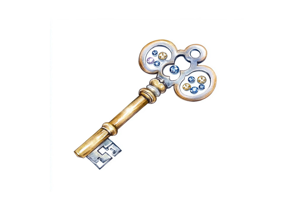Elegant Gold Keys with Gemstone Clipart Bundle