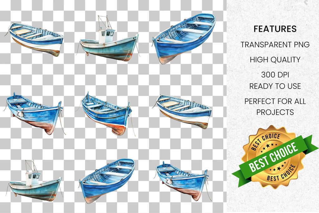 Blue Boats Clipart Bundle