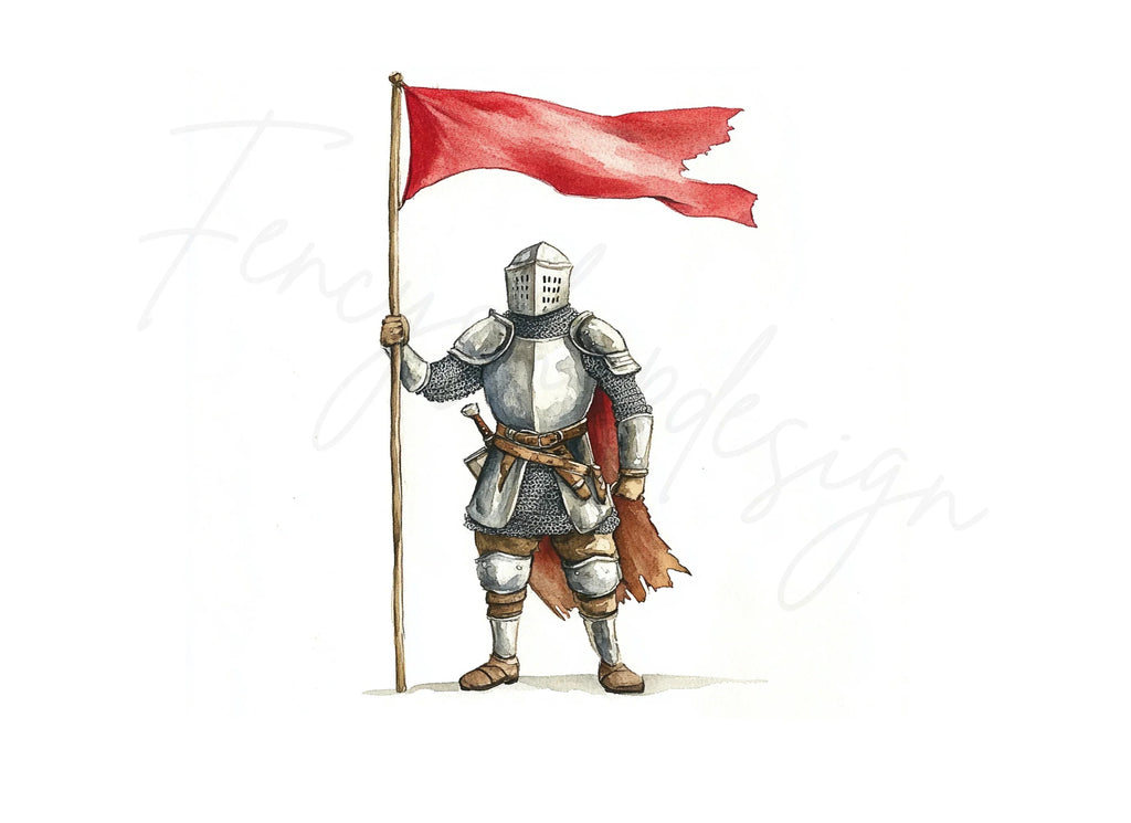 Medieval Knights with Red Flags Clipart Bundle