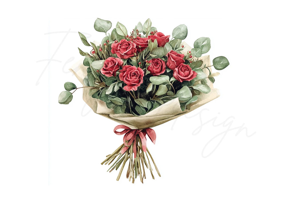 Red Rose Bouquet Clipart Bundle
