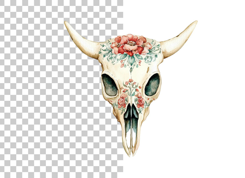 Boho Floral Skulls Clipart Bundle