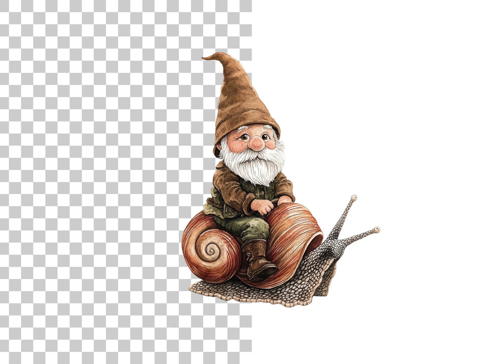 Cute Gnomes Riding Snails Clipart Bundle