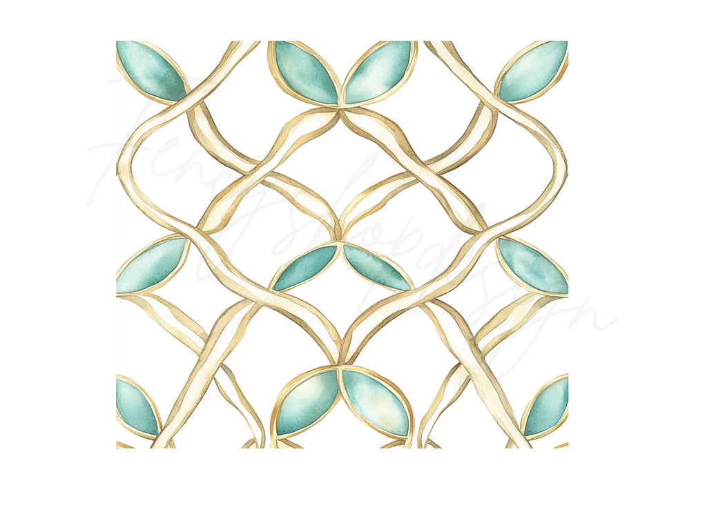 Ornate Gold Teal Decorative Patterns Clipart Bundle