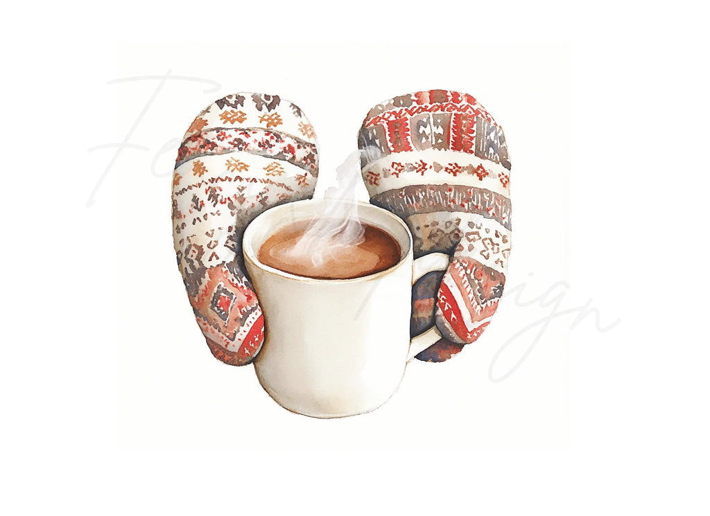 Cozy Winter Mittens and Hot Cocoa Clipart Bundle