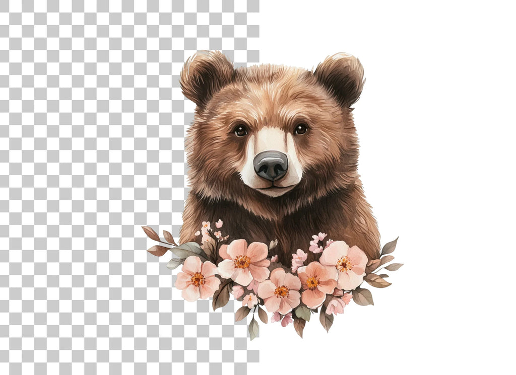 Cute Bear Faces with Floral Wreaths Clipart Bundle