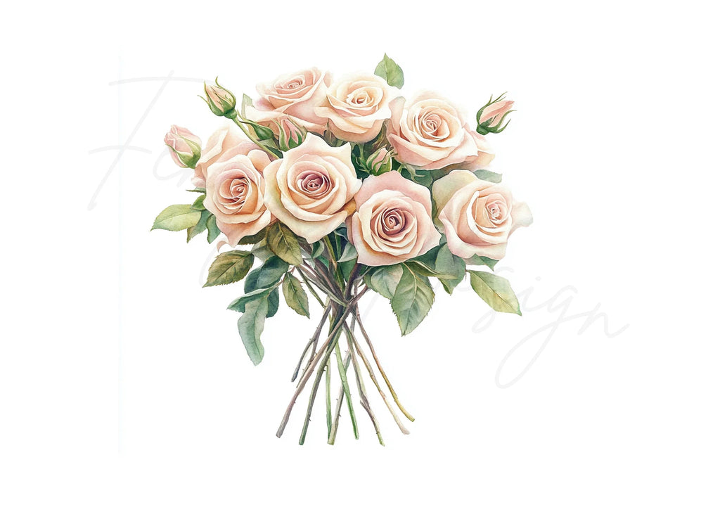 Elegant Peach Rose Bouquets Clipart Bundle