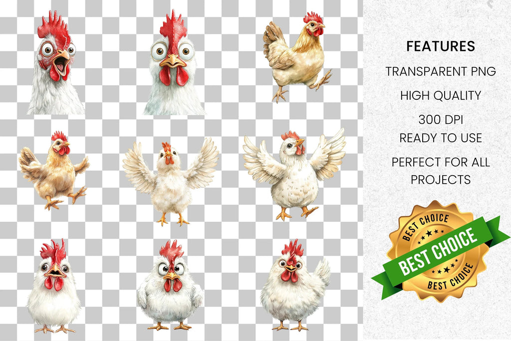 Funny Chicken and Rooster Clipart Bundle