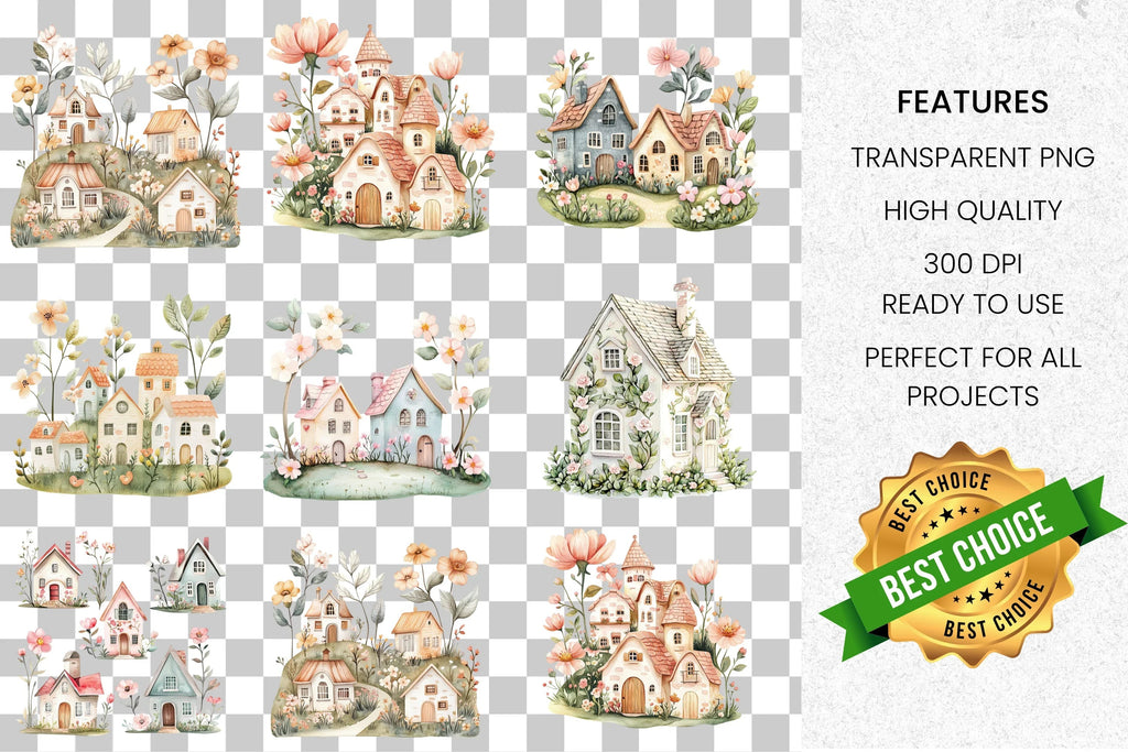Whimsical Fantasy Houses Clipart Bundle