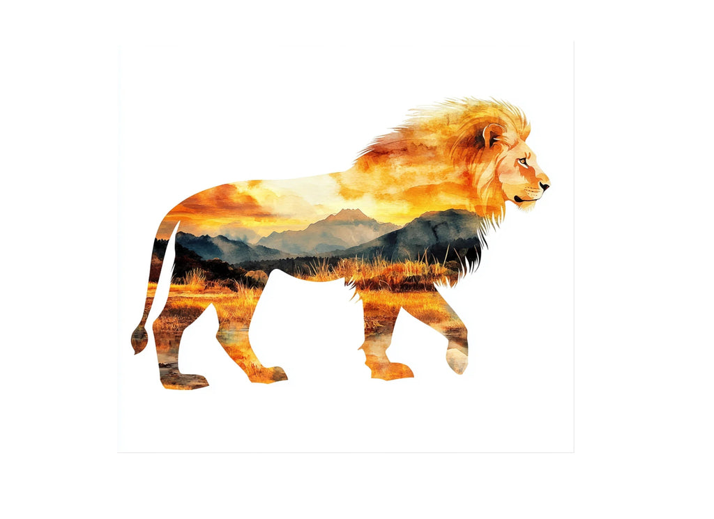 Majestic Lion Sunset Landscape Clipart Bundle