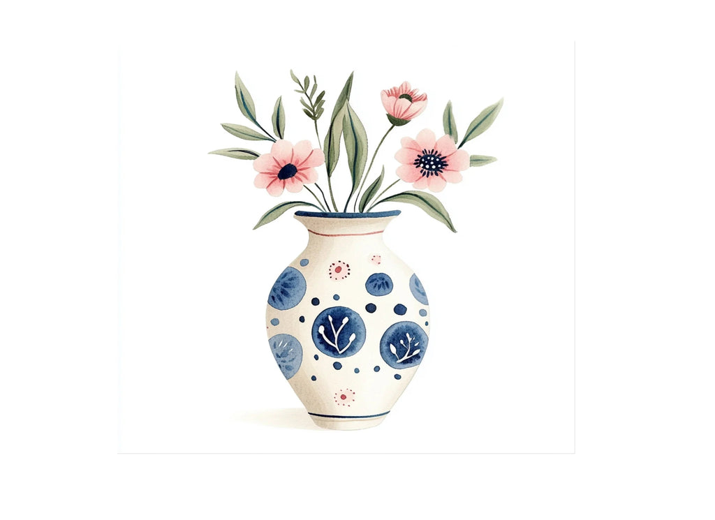 Elegant Blue Pink Floral Vase Clipart Bundle