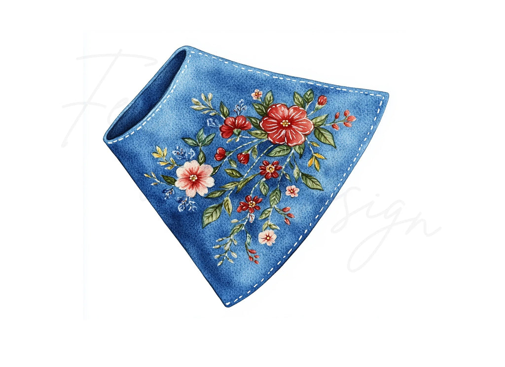 Embroidered Denim Fabric Clipart Bundle