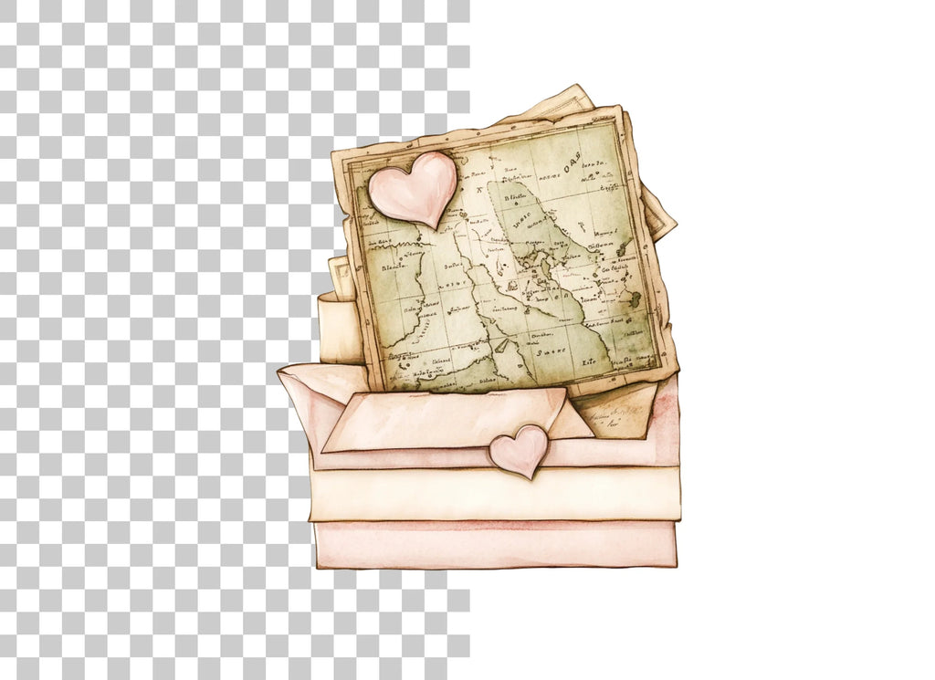 Vintage Love Letters Map Clipart Bundle