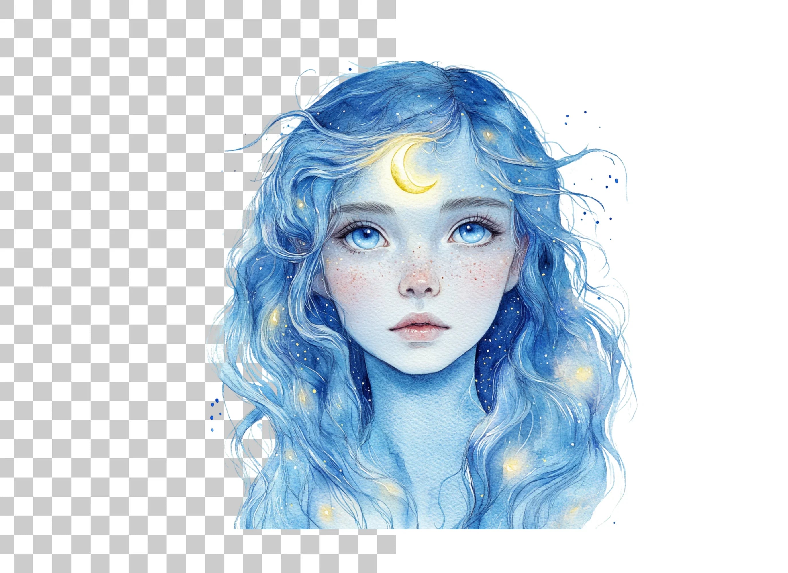 Celestial Blue Haired Girl Clipart Bundle