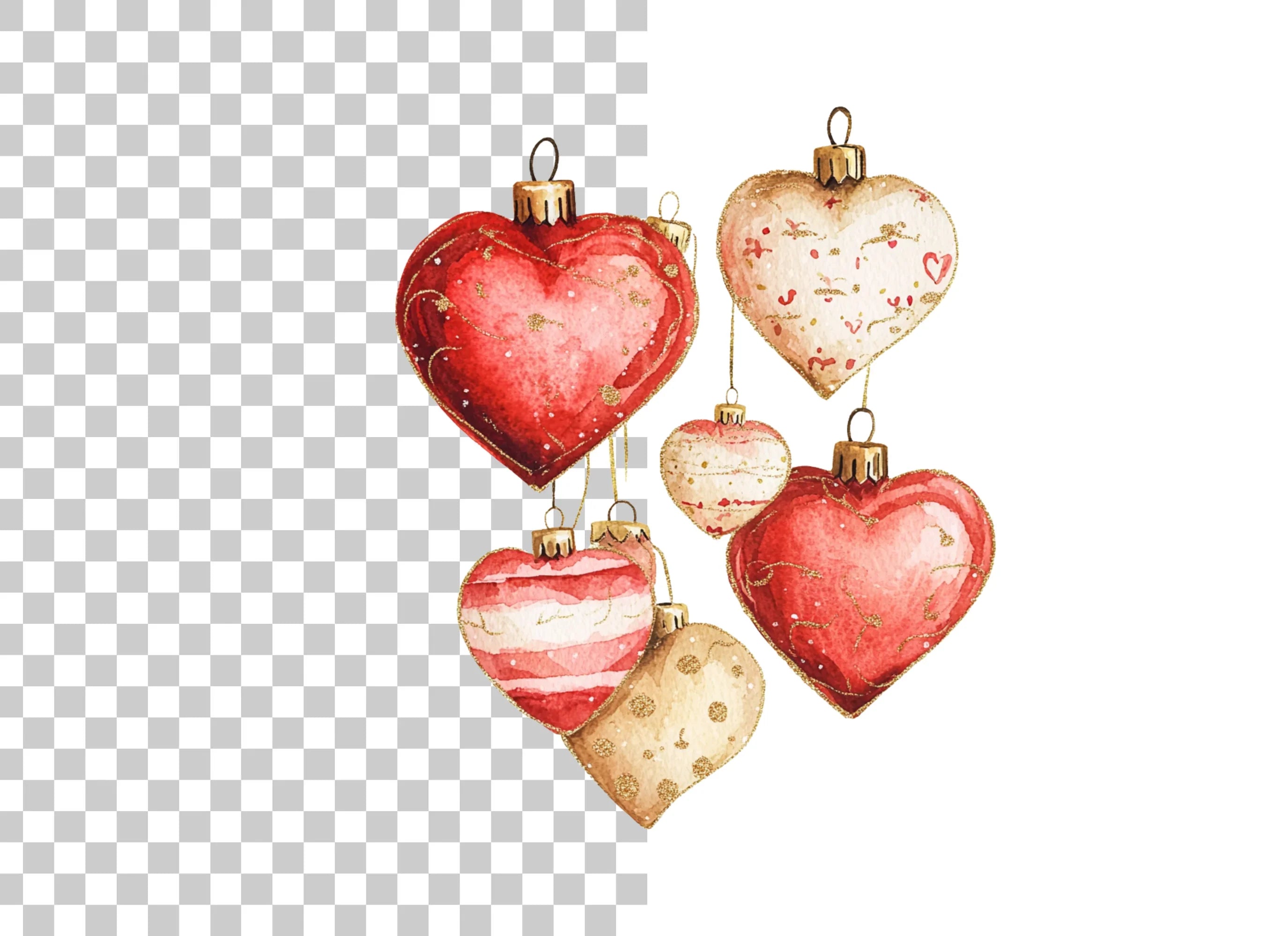 Heart Shaped Holiday Ornament Clipart Bundle