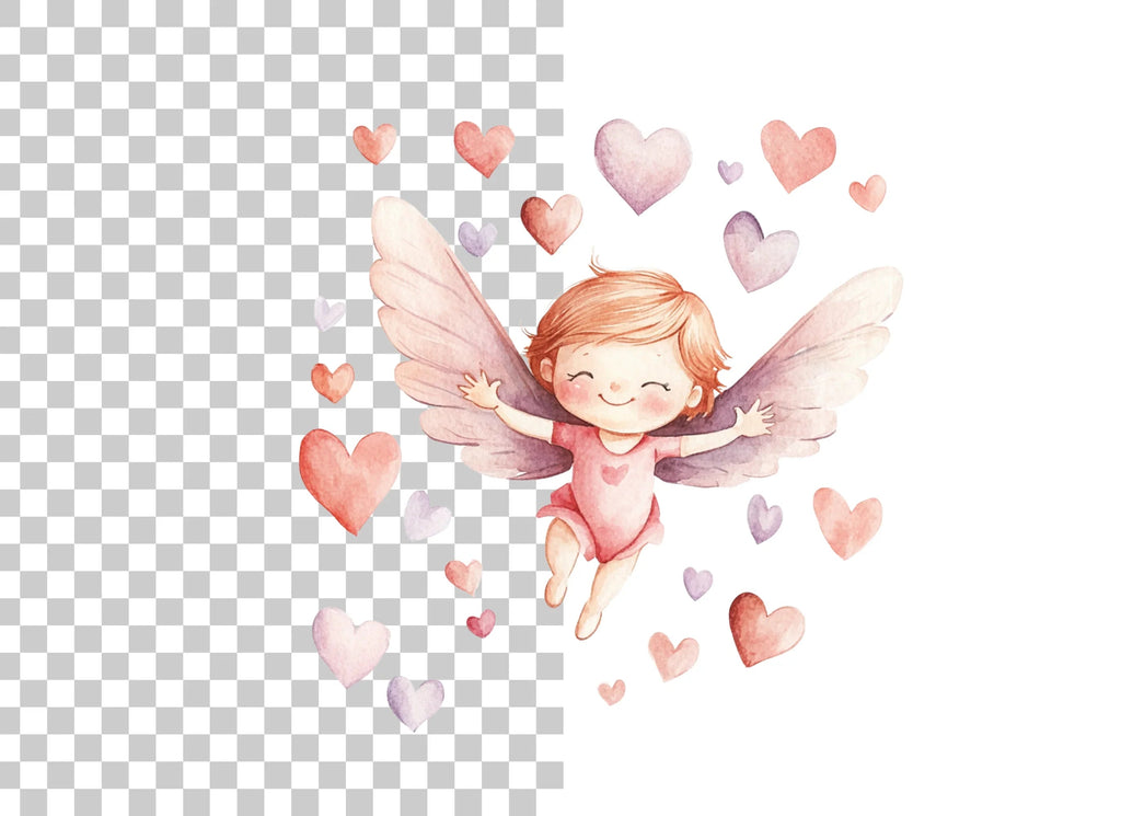 Cute Cupid Angels with Hearts Clipart Bundle