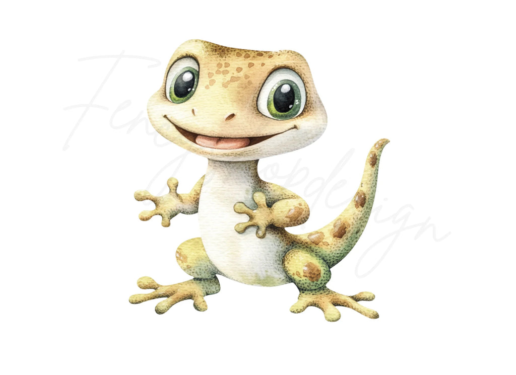 Happy Gecko Lizard Cartoon Clipart Bundle