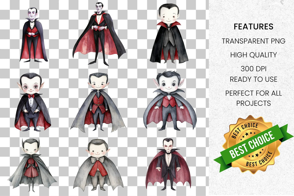 Cute Vampire Characters Clipart Bundle