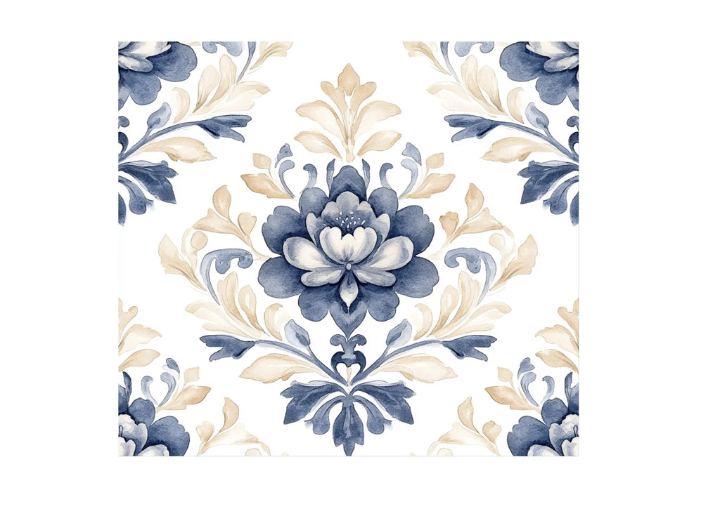 Seamless Blue Gold Floral Patterns Clipart Bundle
