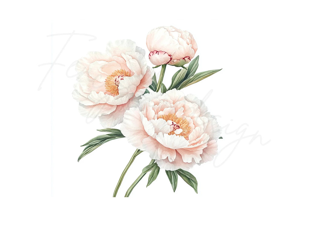 Elegant White Peony Flower Clipart Bundle
