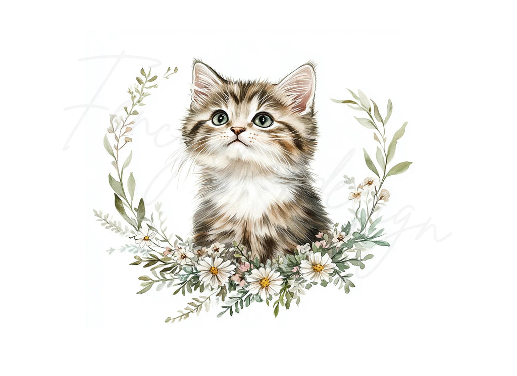 Cute Kitten Floral Wreath Clipart Bundle