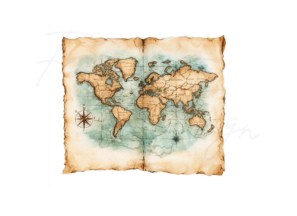 Vintage World Map Clipart Bundle