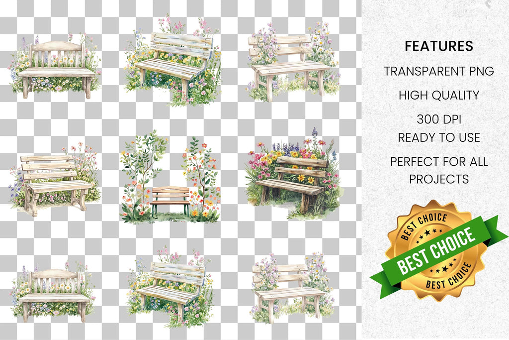 Garden Benches Clipart Bundle