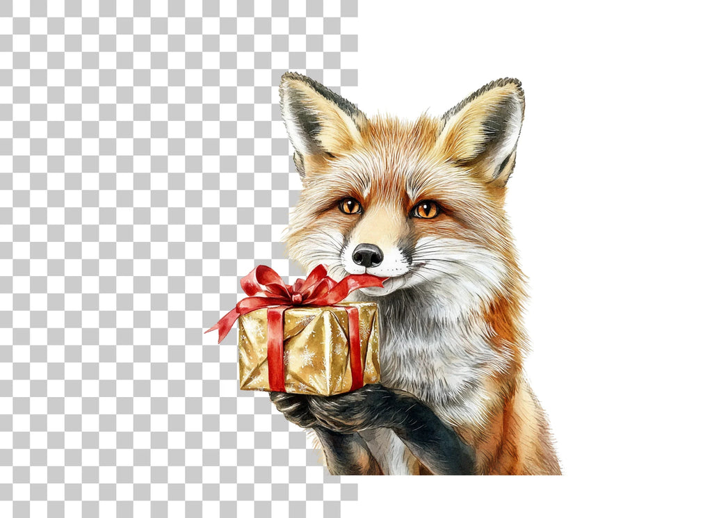 Festive Fox with Christmas Gift Clipart Bundle