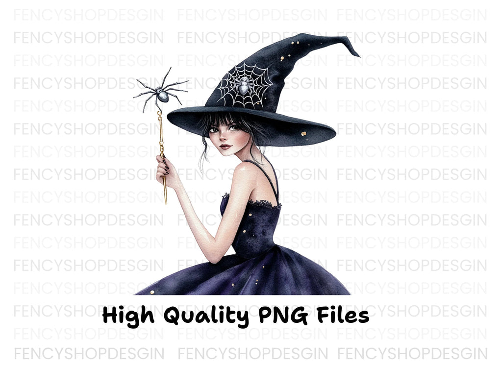Mystical Witch with Spider Wand Clipart Bundle