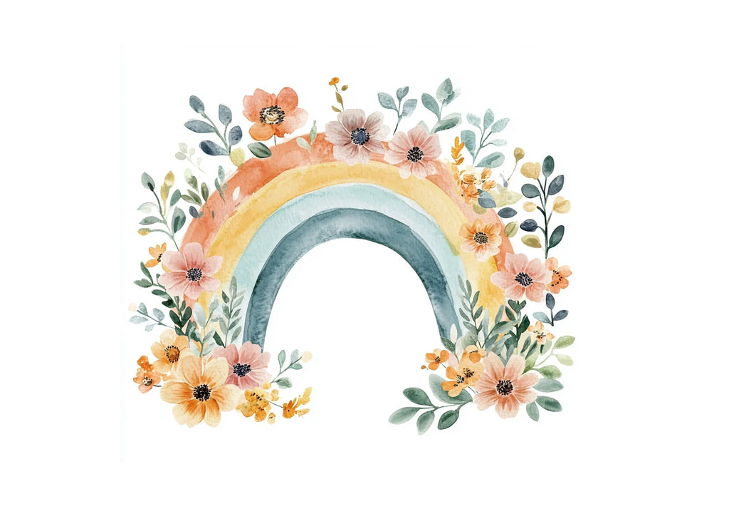 Boho Rainbow Floral Clipart Bundle