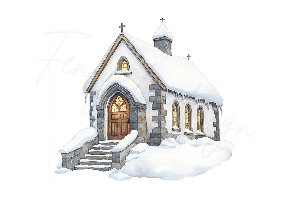 White Winter Chapels Clipart Bundle