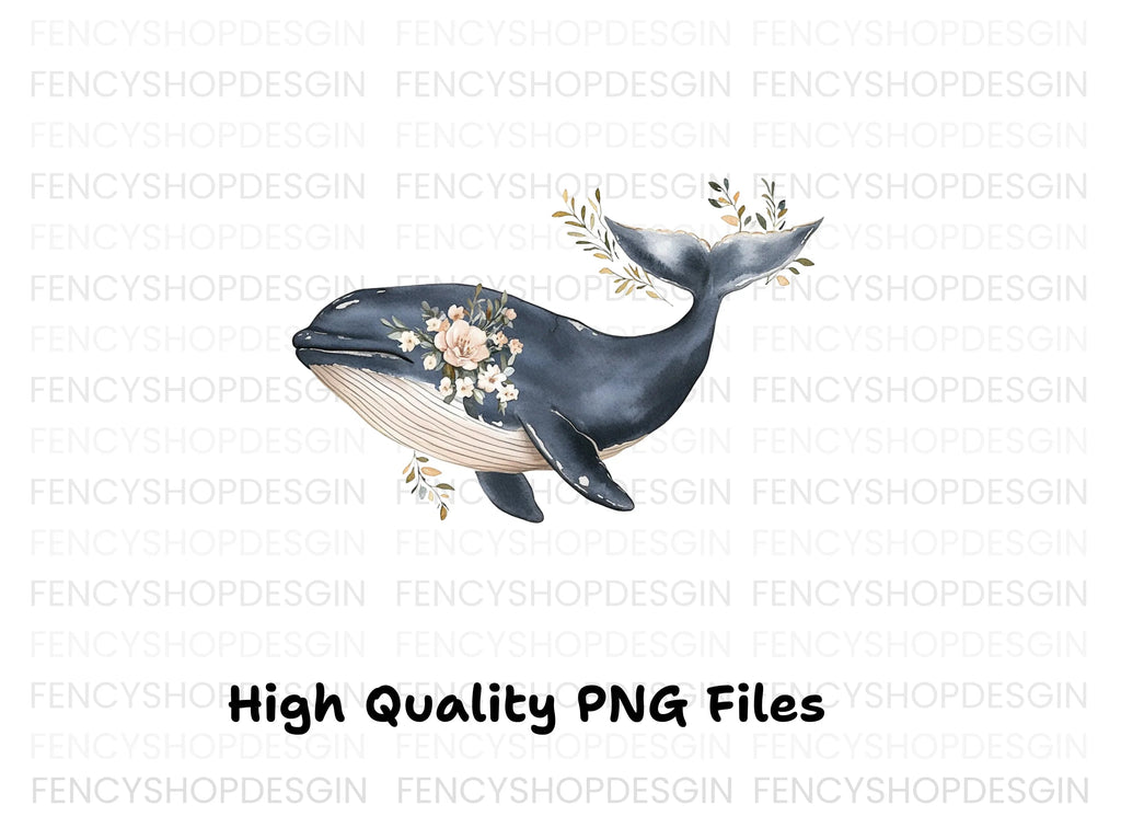 Elegant Floral Whale Clipart Bundle