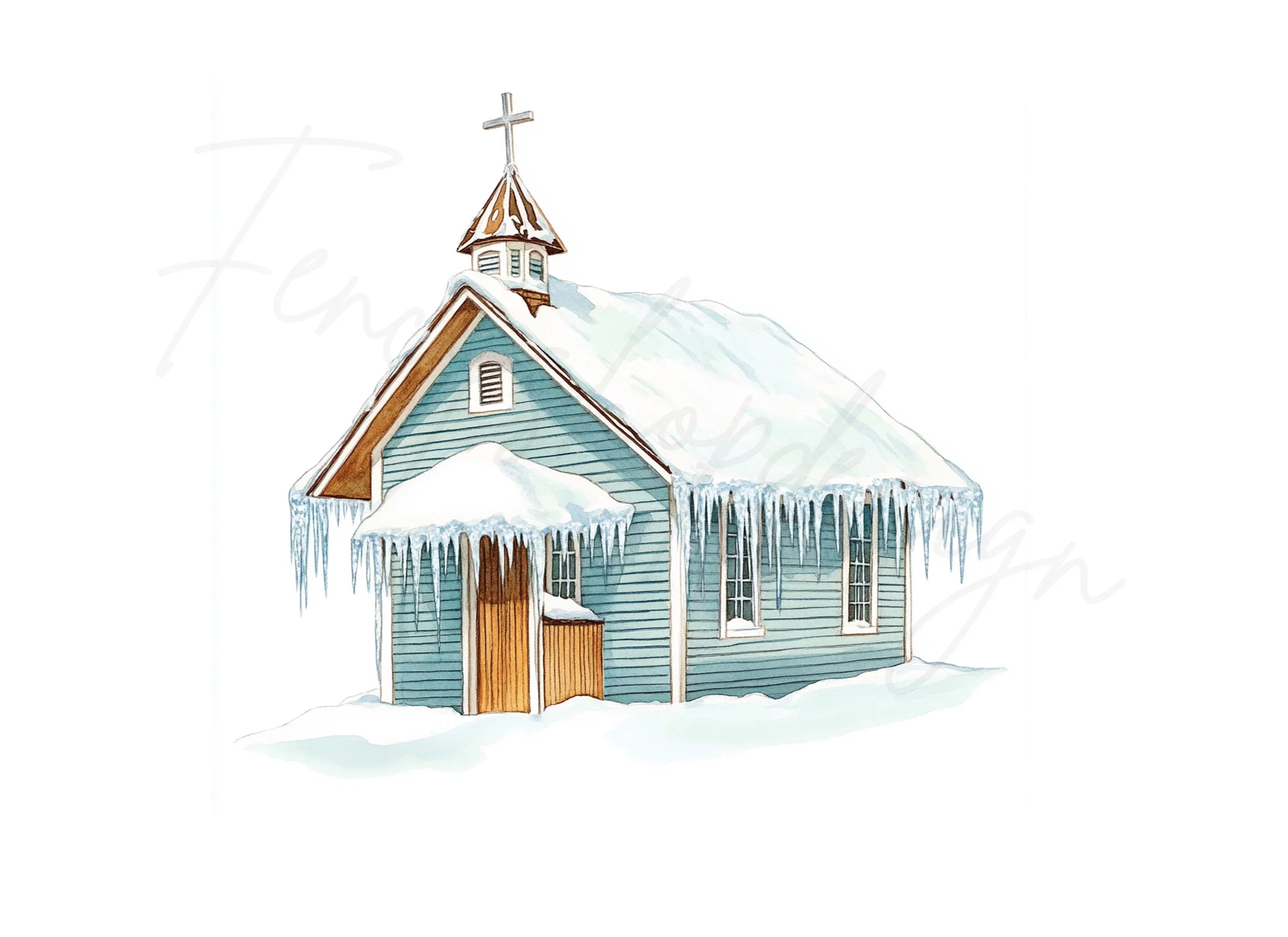 Snowy Rustic Cabins and Churches Clipart Bundle