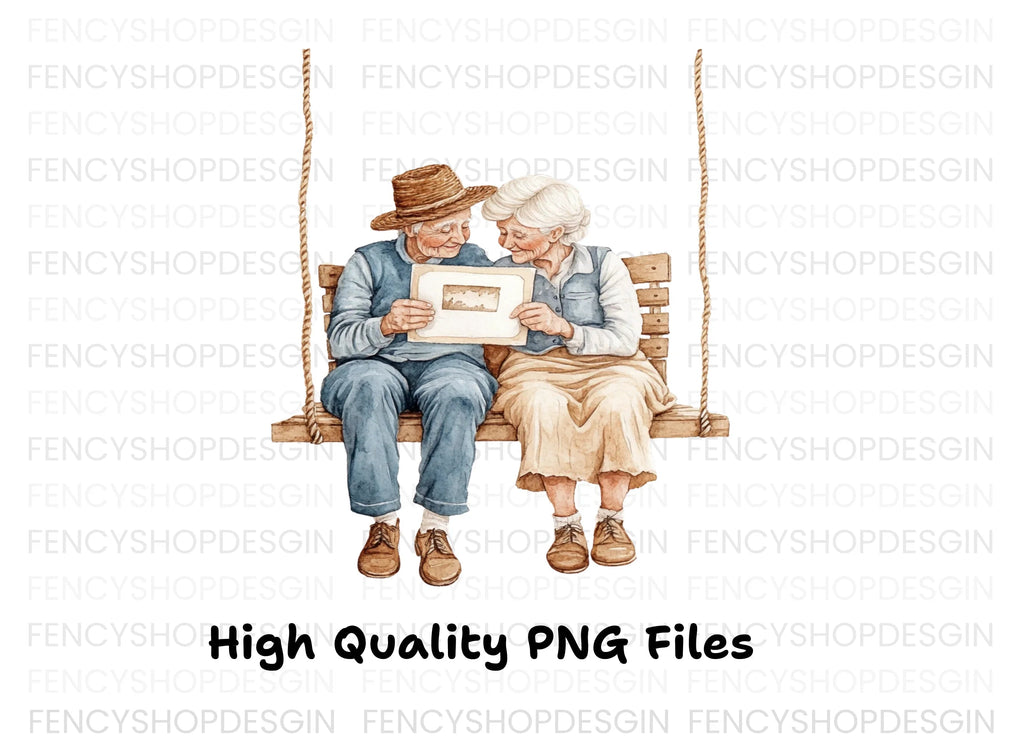 Elderly Couple on Swing Clipart Bundle
