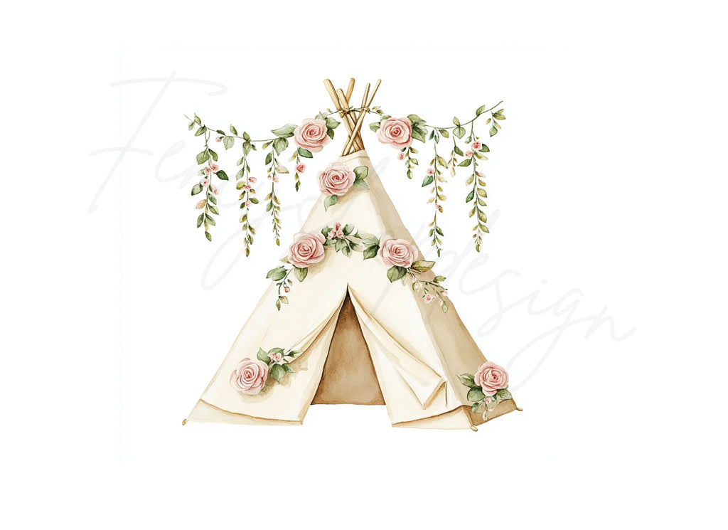 Boho Floral Teepee Clipart Bundle